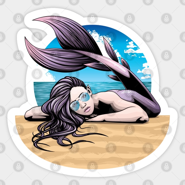 Sunbathing Mermaid Sticker by redappletees